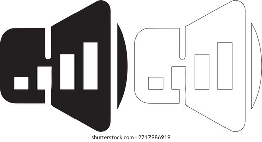 Una ilustración en blanco y negro de un altavoz con un diseño cuadrado en el cono, que se muestra tanto en forma de contorno sólido como en un fondo blanco