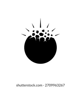 Black and white illustration of a sphere breaking apart.