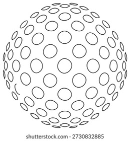 Eine schwarz-weiße Illustration einer Kugel mit einem sich wiederholenden Kreismuster, das ihre Oberfläche bedeckt und so ein Gefühl von Tiefe und Textur erzeugt.