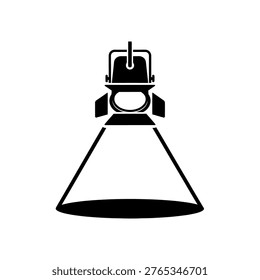 A black and white illustration of a spotlight emitting a cone of light.
