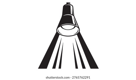 A black and white illustration of a spotlight shining down with beams of light emanating from it.