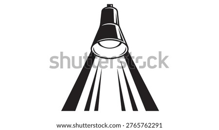 A black and white illustration of a spotlight shining down with beams of light emanating from it.