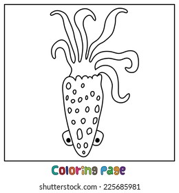 Black and white illustration of a squid. Vector.