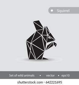 Black and white illustration of squirrel. Forest animal in a flat-graphic.