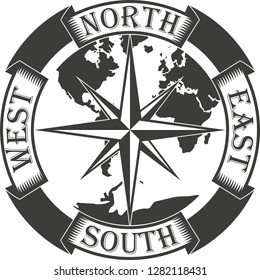 Black and white illustration of a star globe map and text
