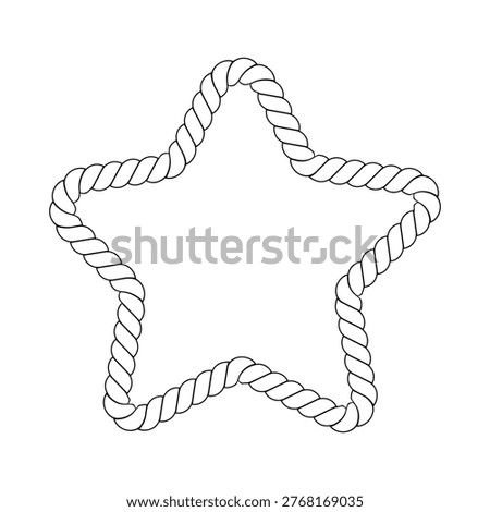 A black and white illustration of a star shape created from a twisted rope frame border, ideal for design and decoration.