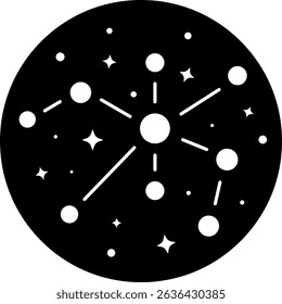 black and white illustration of a starry sky