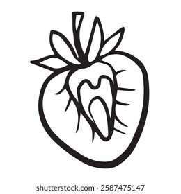 Black and white illustration of a strawberry. Great for coloring pages, DIY projects, kitchen decor, or educational materials on fruits.