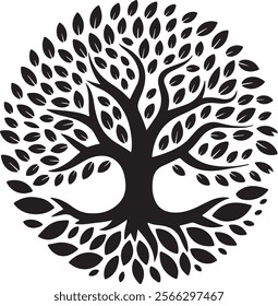 black and white illustration of a stylized tree 