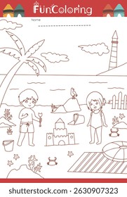 Ilustração em preto-e-branco adequada para colorir uma página infantil. Arte de linha simples e divertida com uma cena alegre projetada para crianças pequenas colorirem.