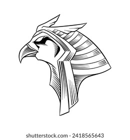 black and white illustration of the sun god Ra side view