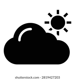 A black and white illustration of a sun shining through a cloud, representing weather forecast