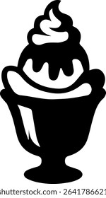 Black and white illustration of sundae in bowl with cherry on top.
"Illustration sketched in Photoshop, manually vectorized in Illustrator. Not AI-generated. No auto-tracing."
