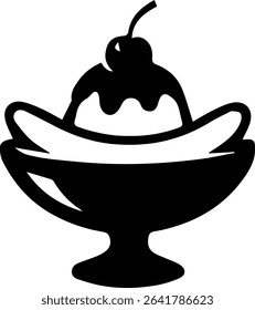 A black and white illustration of sundae in dish with cherry on top.
"Illustration sketched in Photoshop, manually vectorized in Illustrator. Not AI-generated. No auto-tracing."