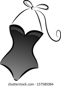 Black and White Illustration of a Swimsuit with a Retro Design