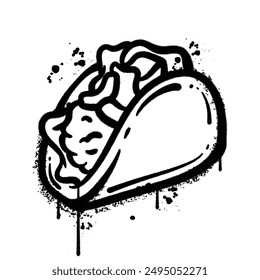 A black and white illustration of a taco with a spray paint effect.