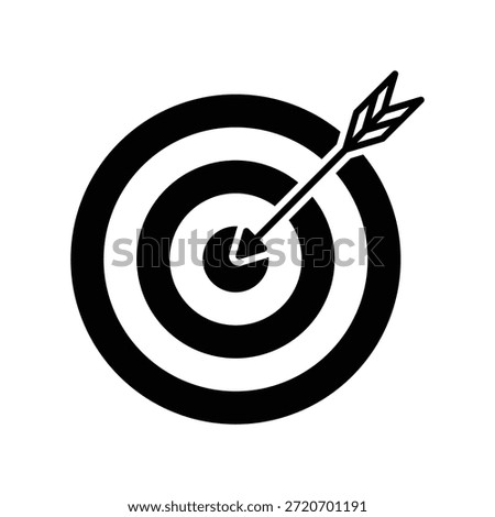 A black and white illustration of a target with an arrow hitting the center bullseye, symbolizing accuracy, precision, and success.