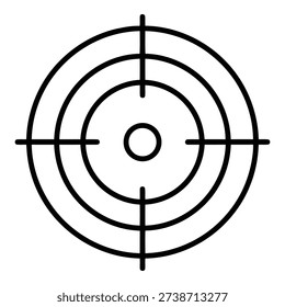 A black and white illustration of a target with concentric circles and crosshairs isolated on white background, Vector
