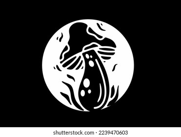 Black and white illustration tattoo design of a mushroom