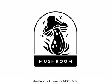 Black and white illustration tattoo design of a mushroom