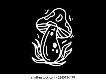 Black and white illustration tattoo design of a mushroom