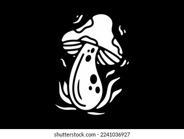 Black and white illustration tattoo design of a mushroom