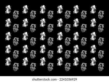 Black and white illustration tattoo pattern design of a mushroom