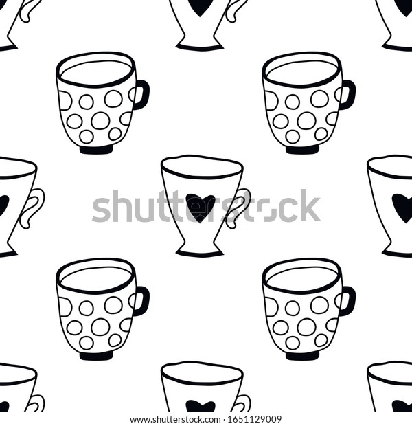 Black White Illustration Tea Cups Coffee Stock Vector Royalty Free