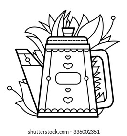 Black and white illustration of a teapot. Vector.