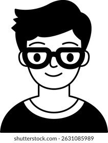 black and white illustration of a teenage boy with glasses