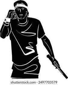 black and white illustration of a tennis player with tennis racket
