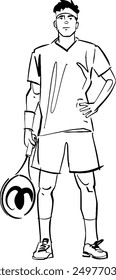 black and white illustration of a tennis player with tennis racket