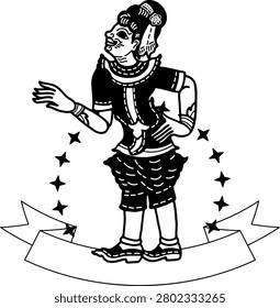 black and white illustration of Thai Shadow puppetry show Hero Character logo