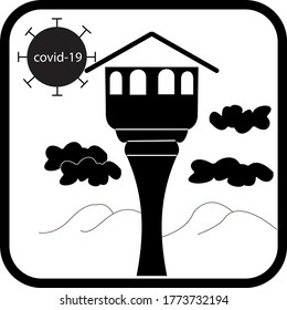 A black and white illustration that encourages 'stay at home' to protect against the corona virus.