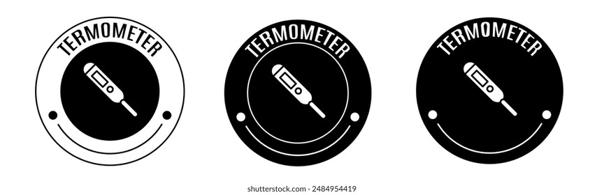 Black and white illustration of thermometer icon in flat. Stock vector.