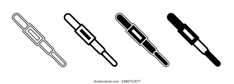 Black and white illustration of a thermometer. Thermometer icon collection with line. Stock vector illustration.