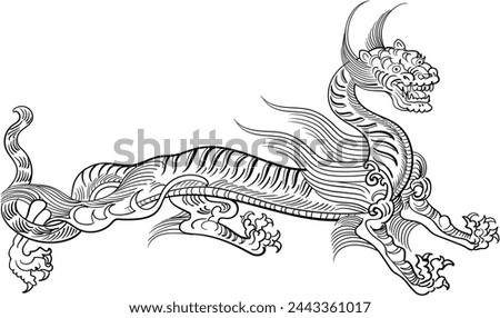 A black and white illustration of a white tiger.