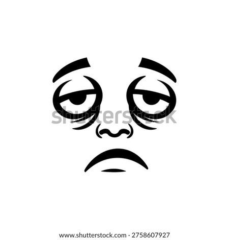 A black and white illustration of a tired face with droopy eyes and a sad expression, conveying exhaustion and unhappiness.