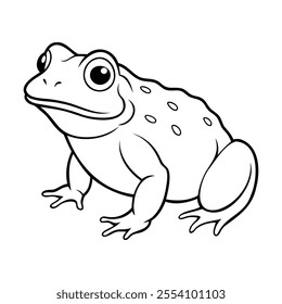 Black and white illustration of a toad, featuring bold outlines and simple details