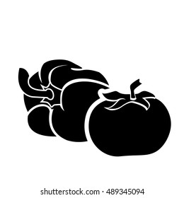 Black and white illustration. Tomato and pepper.