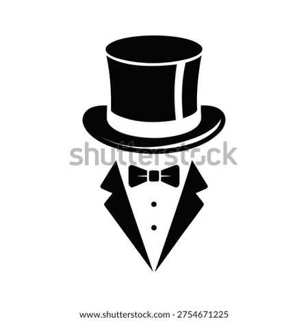 Black and white illustration of a top hat and bow tie formal wear
