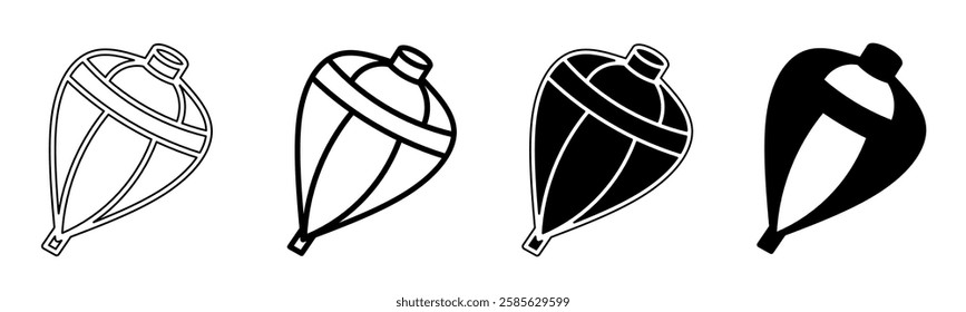 Black and white illustration of a top. Top icon collection with line. Stock vector illustration.