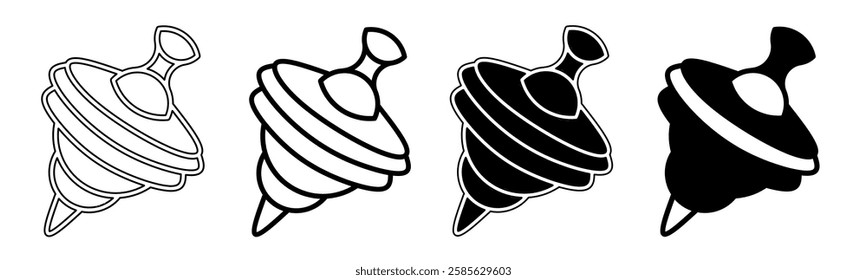 Black and white illustration of a top. Top icon collection with line. Stock vector illustration.