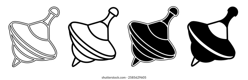 Black and white illustration of a top. Top icon collection with line. Stock vector illustration.