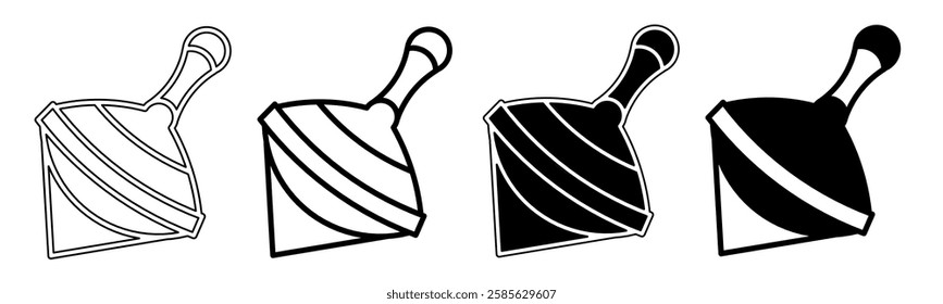 Black and white illustration of a top. Top icon collection with line. Stock vector illustration.