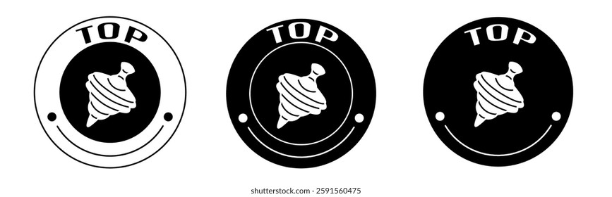 Black and white illustration of top icon in flat. Stock vector.