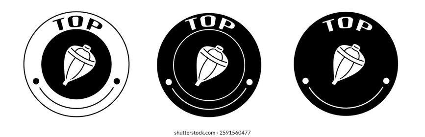 Black and white illustration of top icon in flat. Stock vector.