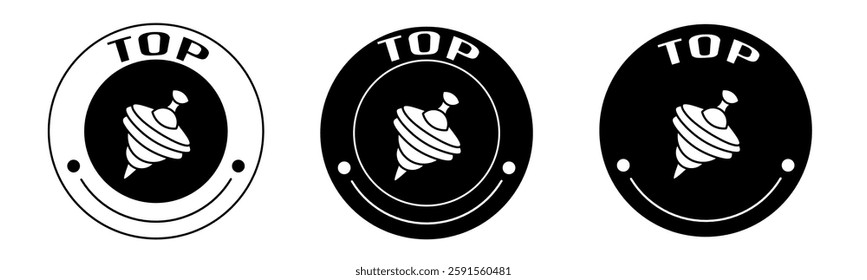 Black and white illustration of top icon in flat. Stock vector.