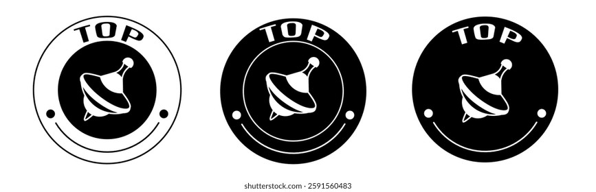 Black and white illustration of top icon in flat. Stock vector.