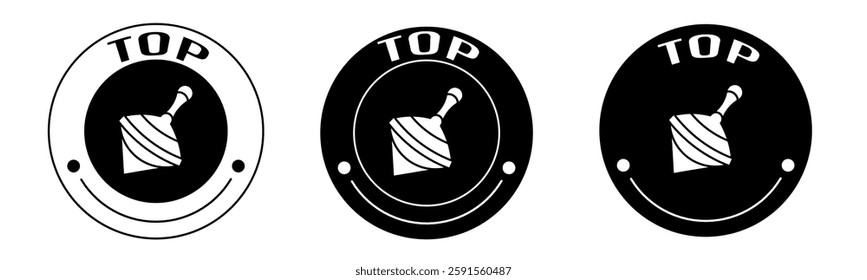 Black and white illustration of top icon in flat. Stock vector.